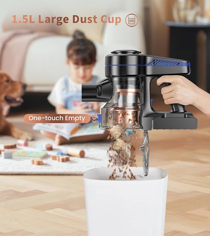 NADALY Cordless Vacuum Cleaner 500W 40KPA Stick Vacuum with 45min Runtime Anti-Tangle Vacuum Cleaners for Home 1.5L Dust Cup Rechargeable Wireless Vacuum for Hardwood Floor Carpet Pet Hair