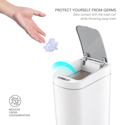 Automatic Motion Sensor Bathroom with Covered Trash Can One Smart Plastic Trash Cans Suitable for Bathrooms Offices Bedrooms Living Rooms (White-2 Pack)
