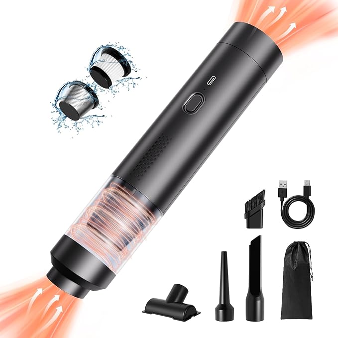Car Vacuum Portable Cordless 19000Pa Powerful Suction 4-in-1 Mini Vacuum Cleaner Rechargeable Type-C Wireless Handheld Vacuum for Car Office Desk &amp Home