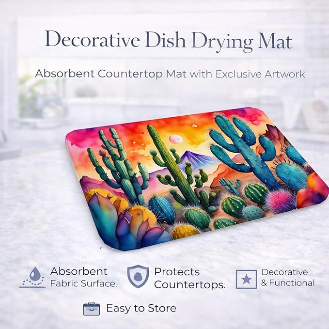Caroline's Treasures DAC1415DDM Cactus in Color Dish Drying Mat Absorbent Dish Drying Mat Pad for Kitchen Counter Dish Drainer Mat for Countertop 14 x 21 Multicolor