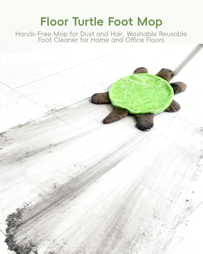 Floor Turtle Foot Mop Cute Double-Sided Turtle Foot Mops Cute Double-Sided Turtles Shaped Floor Cleaning Pad or Dust and Hair Washable Reusable Foot Cleaner (23.62 in)