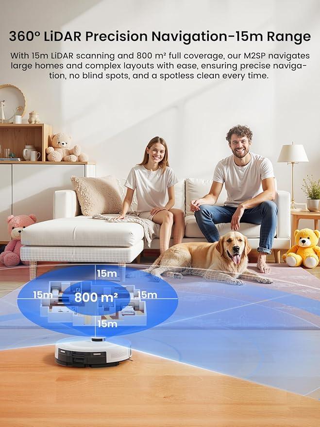 Lefant Robot Vacuum and Mop Combo 8 Weeks Self-Emptying with Dual Dustbin Options 6000Pa LiDAR Robotic Vacuum Cleaner with Precision Mapping 240mins Carpet Detection WiFi/App/Alexa M2S Pro