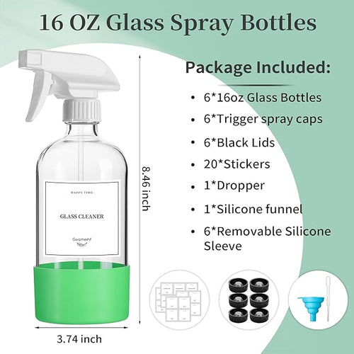 16oz Clear Glass Spray Bottles6 Pack Glass Spray Bottles Refillable Empty Bottle with Adjustable NozzleSpray Bottle for Essential OilsCleaningPetsHair Mister