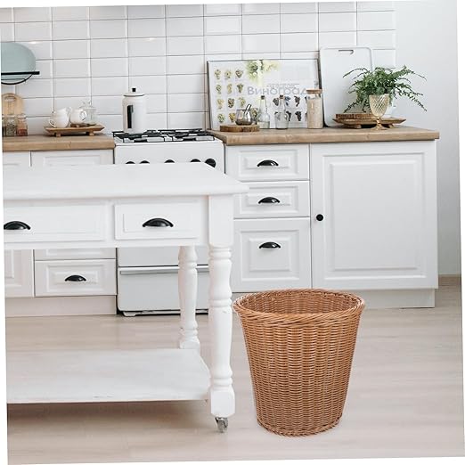 Alipis Woven Wastebasket Eco-Friendly Simulated Rattan Trash Basket for Office Home Sturdy Beige Design Decorative Container for Bathroom Kitchen Living Room