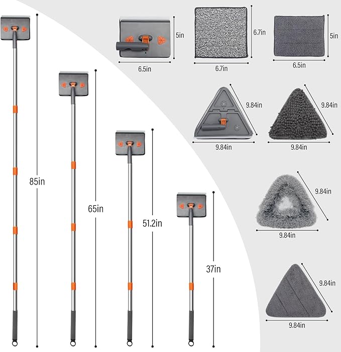 Wall Cleaner Mop with Long 85 HandleBaseboard Cleaner Tool with Handle180° Folding Ceiling Tool Duster with Squeegee360 Rotatable Wall Mop10 Replacement Pads for Cleaning BaseboardWindow