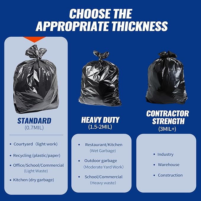 AROIC 55-60 Gallon Trash Bags 120 Count Tear-Free Large Black Garbage Bags 17 Micron Lightweight Black Liners for Kitchen Office Outdoor Lawn and Leaf Bags &amp Daily Use Dry Waste