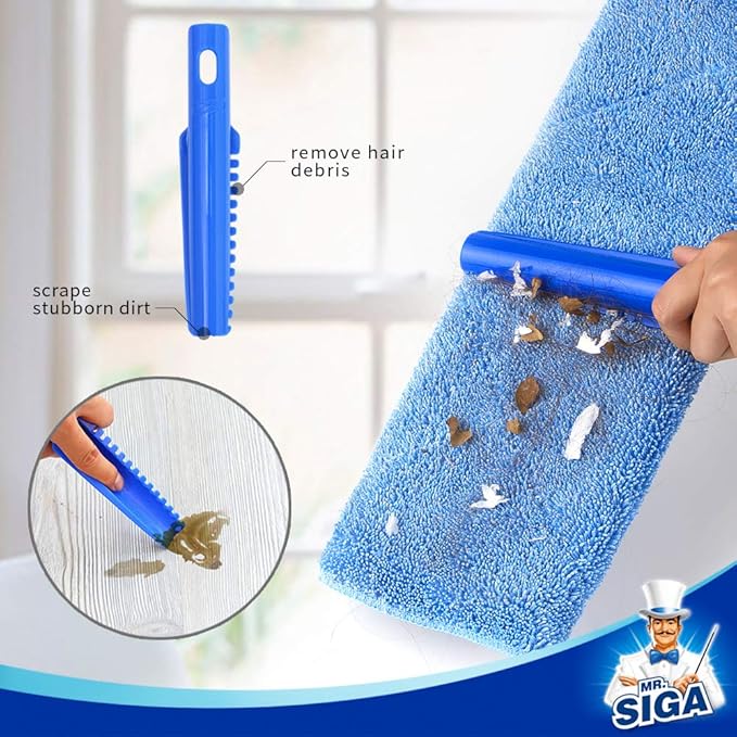 MR.SIGA Professional Microfiber Mop for Hardwood Laminate Tile Floor Cleaning Stainless Steel Telescopic Handle - 3 Reusable Flat Mop Refills and 1 Dirt Removal Scrubber Included