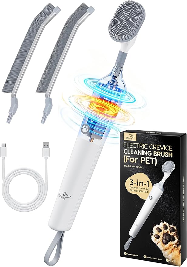 3-in-1 Reciprocating Deep-Clean Brush - Hard V-Shaped &amp Soft Silicone Brush Heads for All Surfaces 3-Speed with LED Light for Grout Delicate Glass Kitchen Bathroom Car &amp Pet Areas