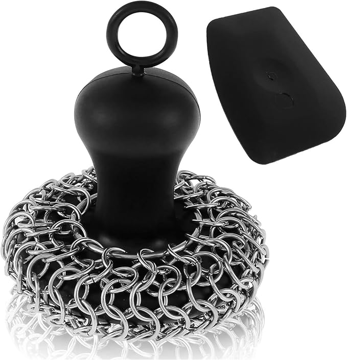 20Pcs Cast Iron Scrubber Food Grade Stainless Steel Chainmail Scrubber with Heat Resistant Pan Scraper Anti-Rust Brush(20pcs Wire brush)