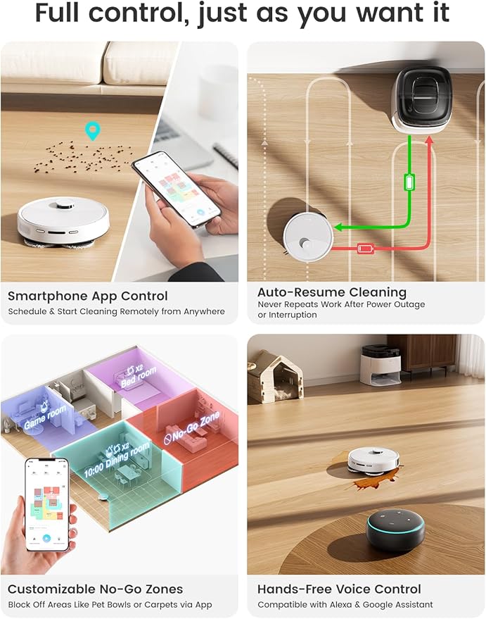 Lefant M3 Robot Vacuum Auto Mop Washing 12000Pa Suction Self-Emptying &amp Refilling 9mm Mop Lifting 200RPM Spinning Mops Smart Obstacle Avoidance White