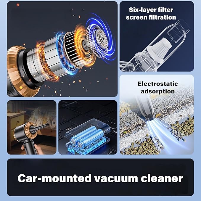 Powerful 22000Pa Wireless Handheld Vacuums Cleaner with 6000mAh Battery and 8 Accessories for Car Upholstery Home Office