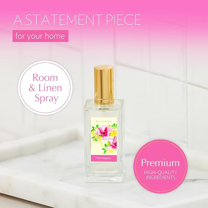 Agraria Pink Magnolia Room and Linen Spray 3.4 Oz Soft Floral Air Freshener Spray Fabric Deodorizer for Bathroom Bed Sheets Car Interiors Closet
