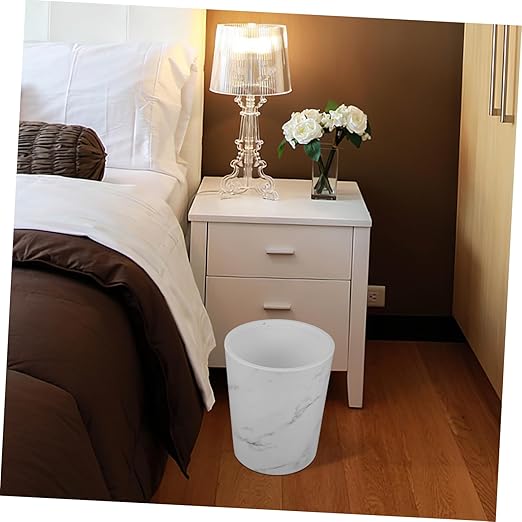 Cabilock Marble Pattern Bathroom Wastebasket with Press Ring Large Capacity Plastic Trash Can for Home Office Round Rubbish Bin for Living Room and Bathroom