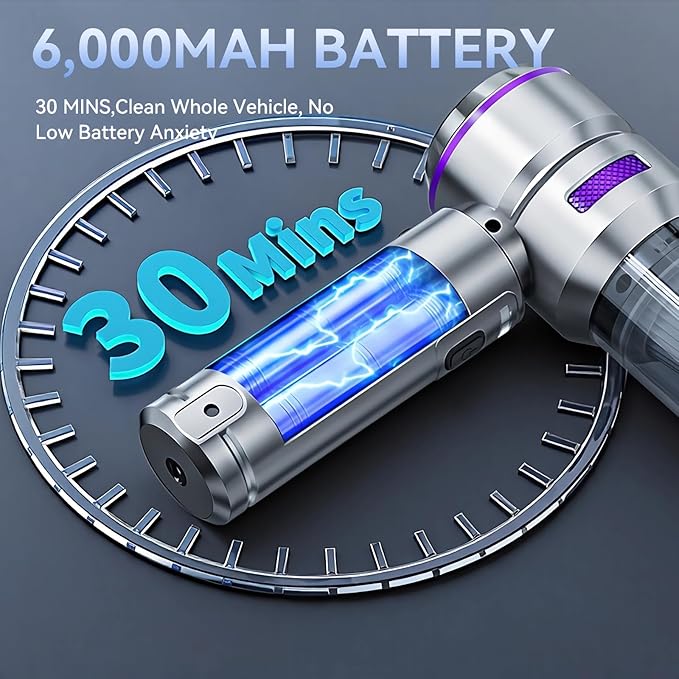 Car Vacuum Cleaner High Power 20000Pa – Cordless Handheld Mini Vacuum &amp Air Duster for Car &amp Desk Home Office &amp Camping Ideal Gift for Men &amp Women 6000mAh Battery (Fast Charging Ed