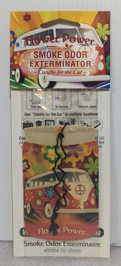 Smoke odor Exterminator Flower Power Includes Two 13 oz Jar Candles of Flower Power &amp one 7 oz Spray &amp Two Car Hangers All (5) Items in One Bundle.