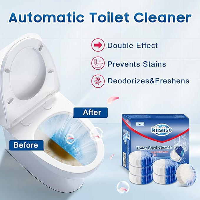 KIISIISO Toilet Bowl Cleaners 40 PACKLong-Lasting Toilet Bowl Cleaner Tablets with Sustained-Release Technology Against Tough StainsAutomatic Toilet Cleaner for Deodorizing &amp Descaling