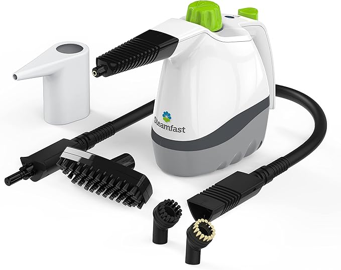 Steamfast SF-210 Handheld Steam Cleaner 6 Accessories Included 12-Foot Power Cord Chemical-Free Steam Heats Up in 3 Minutes 6-Ounce Water Tank Powerful Steam Removes Dirt Grime Grease and More
