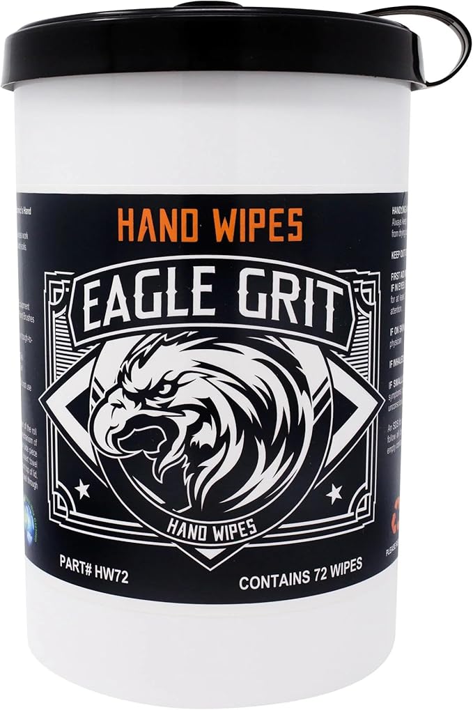 Eagle Grit Heavy Duty Cleaning Wipes – 72 XL Pre-Moistened Degreasing Hand &amp Tool Wipes – 10”x12” Industrial Strength Shop Towels – Removes Grease Oil Ink Adhesives &amp Grime – USA Made