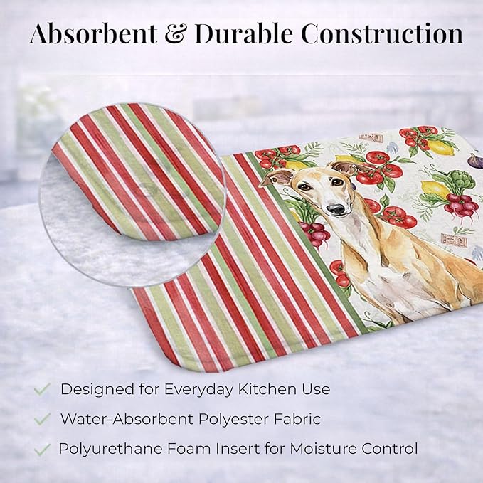 Caroline's Treasures Fawn Whippet Vegetables Dish Drying Mat Absorbent Dish Drying Mat Pad for Kitchen Counter Dish Drainer Mat for Countertop 14 x 21 Multicolor