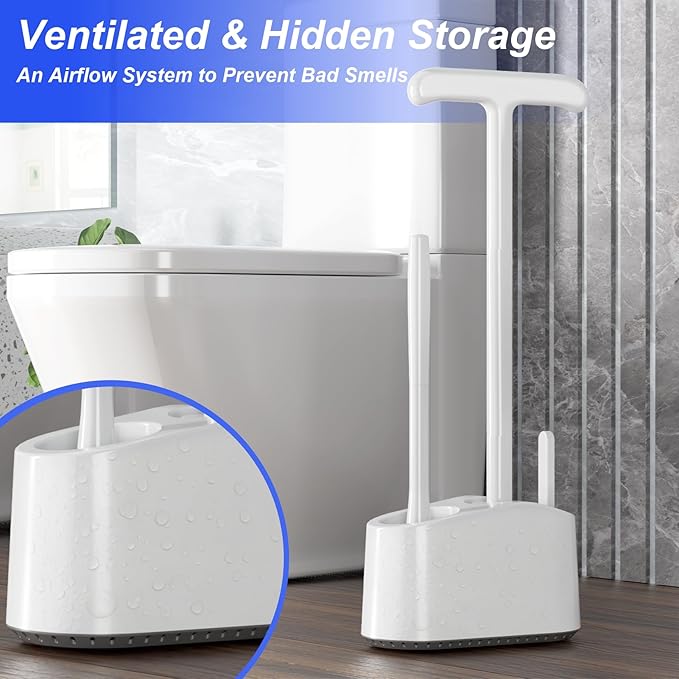 3 in 1 Toilet Brush and Plunger SetExtended Handle PlungerHeavy Duty Toilet Bowl Brush and Holder Hidden Toilet Plunger and Brush SetBathroom Cleaning Supplies (Pure White)