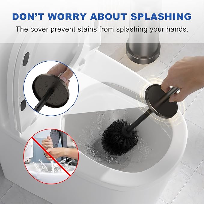 Toilet Brush and Holder Set: 304 Stainless Steel Heavy Duty Toilet Bowl Brush and Holder with Removable Inner Bowl and Splash Protection Long Handle Bathroom Cleaning Tool
