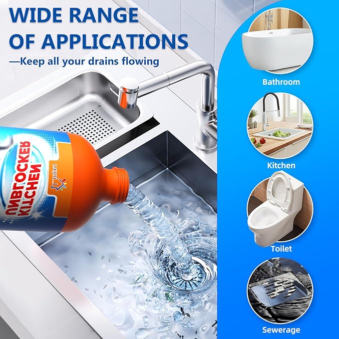 Liapu 2pcs Liquid Plumber Drain Cleaner Drain Clog Remover Kitchen Strength Hair Eliminator Gel Clog Remover Bathroom Cleaning Supplies for All Septic Systems And Pipes