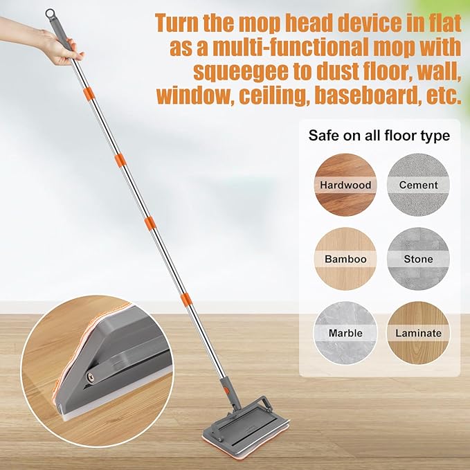 Ceiling Fan Cleaner Duster with 84'' Extension Pole Baseboard Cleaner Tool with Handle Reusable Chenille &amp Microfiber Pads for Dusting Ceiling Fan Baseboard Wall Window Floor