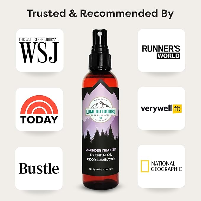 Lumi Outdoors Natural Shoe Deodorizer Spray 3 Pack Bundle - Lemon Eucalyptus Citrus Tea Tree Lavender Tea Tree
