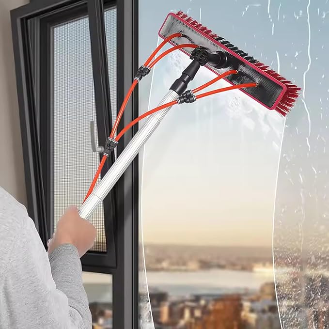 Solar Panel Cleaning Brush and Pole Water Fed Window Cleaning Kit Water Fed Pole Kit Window Washing Cleaner Equipment Kit with Rotating Brush1200cm