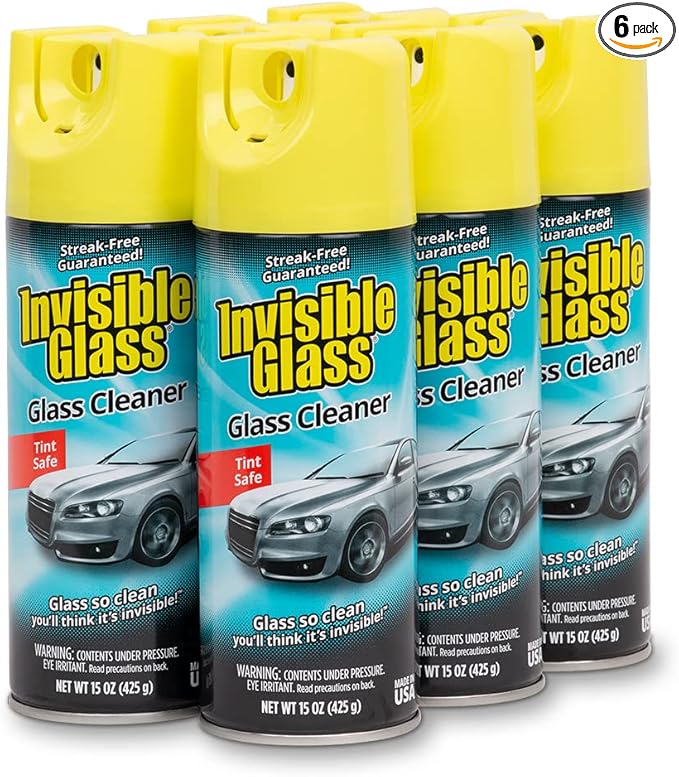 Invisible Glass 91163-6PK Premium Aerosol Glass Cleaner Spray for Car Windshields and Windows Automotive and Home Window Cleaner Streak-Free Ammonia-Free Tint-Safe – 15 oz (Pack of 6)