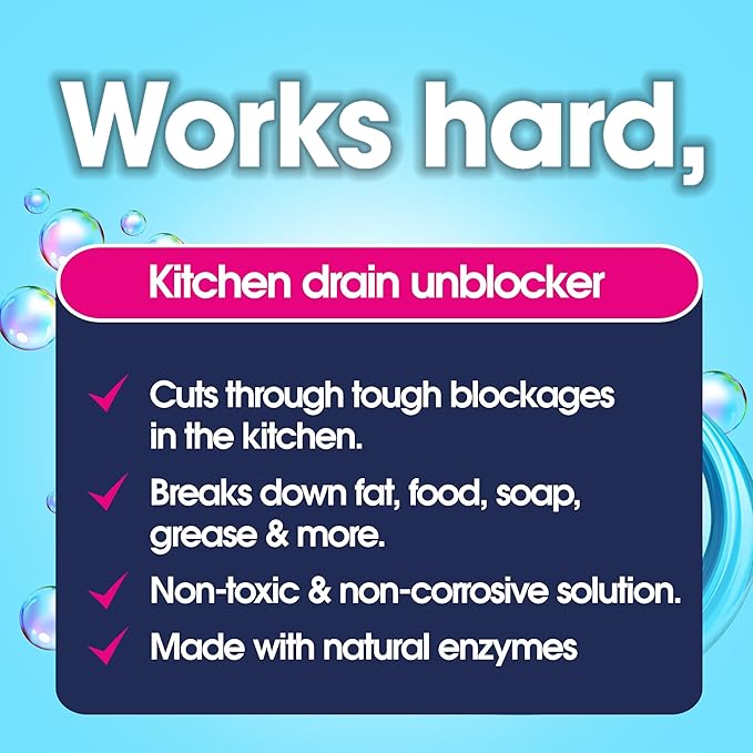 Ecozone Kitchen Drain Unblocker Non-Toxic &amp Bleach-Free Non Corrosive Cleaner Enzyme Solution Breaks Down Soap Grease &amp Organic Blockages in Plug Holes Septic Tank Safe &amp Vegan Friendl