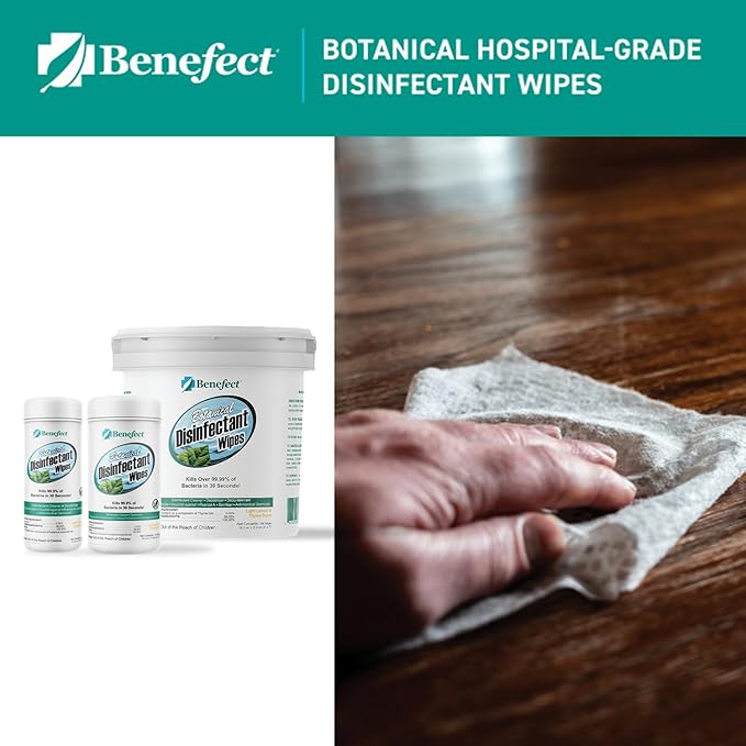 Benefect Botanical Disinfecting Wipes - (250 Wipe Count) Natural No Residue - Antibacterial Disinfectant Multi-Surface Cleaning and Sanitizing Wipes