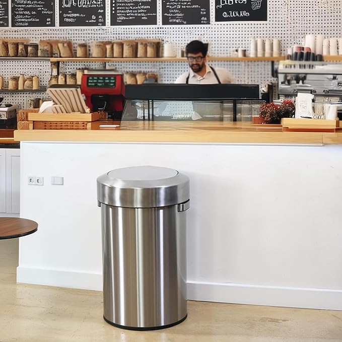 iTouchless Titan 17 Gallon Swing Open Trash Can Stainless Steel Self-Balance Flip Top Lid Commercial Grade 64 Liter Garbage Can is Perfect for Business Restaurant Office and Kitchen