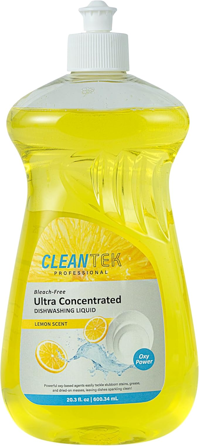 Restaurantware Dishwashing Liquid 24 Pack of 20.3 fl. oz Ultra Concentrated Liquid Dish Soap OXY Power Lemon Scent Dishwashing Detergent Bottle for Restaurants Commercial Kitchens and FoodService
