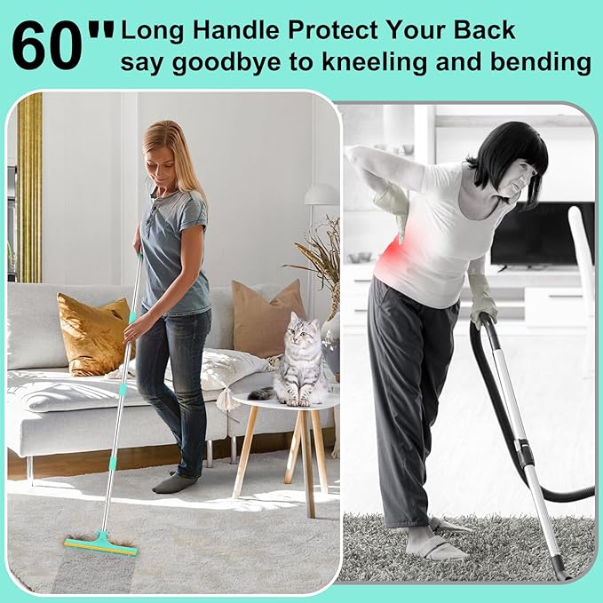 Carpet Rake for Pet Hair Removal - 60 Adjustable Long Handle Carpet Rake 3 in 1 Reusable Pet Hair Removal Tool Kit Cat Dog Fur Rakes Scraper Carpet Broom for Carpets Rugs Mats