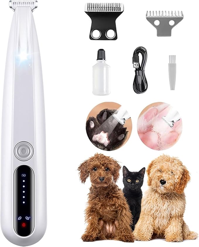 2026 New Pet Precision Trimmer Dog Paw Trimmer with LED Light Low Noise IP68 Waterproof Dual-Speed Motor Suit for Trimming Paw Ear Face Butt Eyebrows USB Rechageble