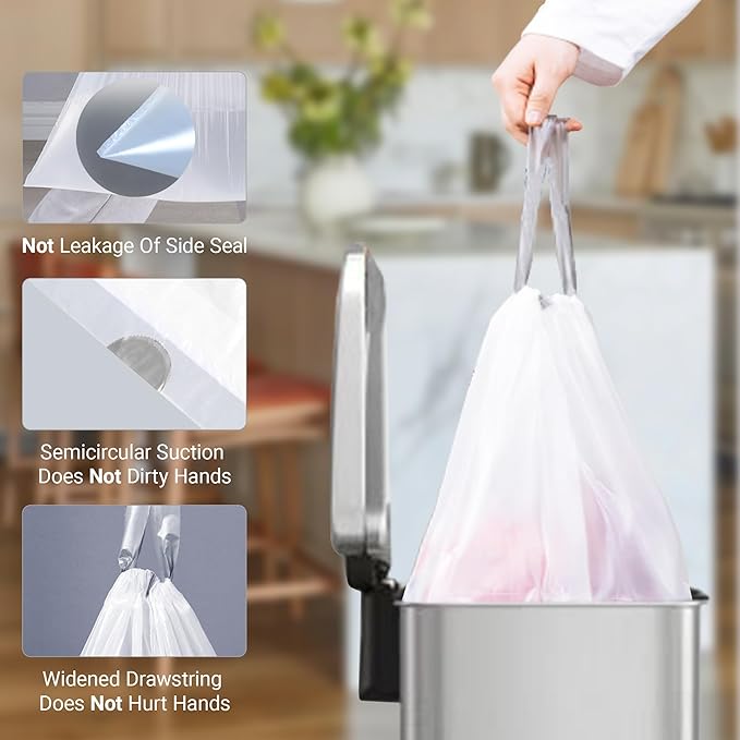 Code M (200 Count) 12 Gallon Heavy Duty Drawstring Trash Bags Compatible with simplehuman Code M Garbage Can Liners 12 Gallon/45 Liter | 1.2 Mil | White