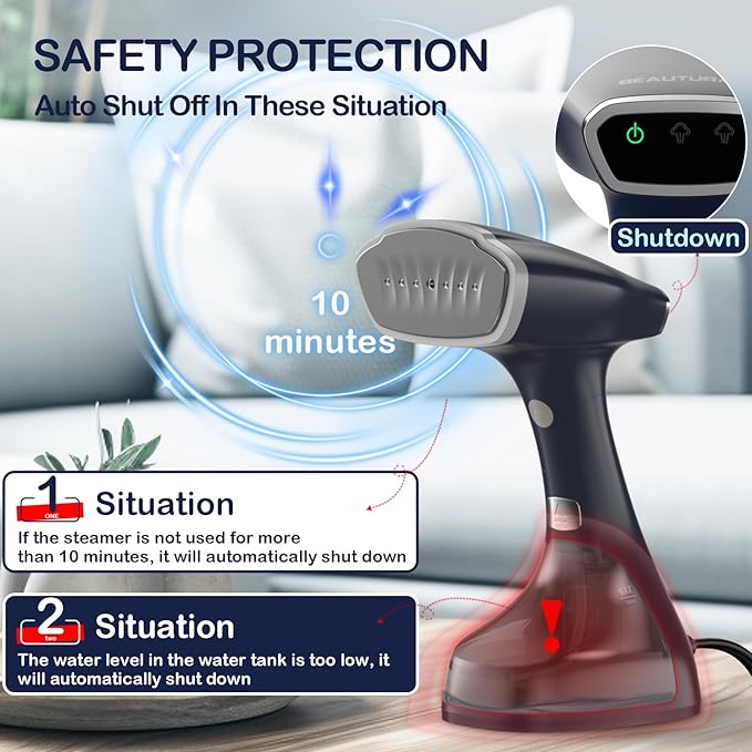 BEAUTURAL Handheld Garment Steamer for Clothes Handheld Steamer with Foldable Design Easy to Remove Wrinkles 1500W 25-Second Fast Heat up 2 Steam Level Setting with Continuous Steaming