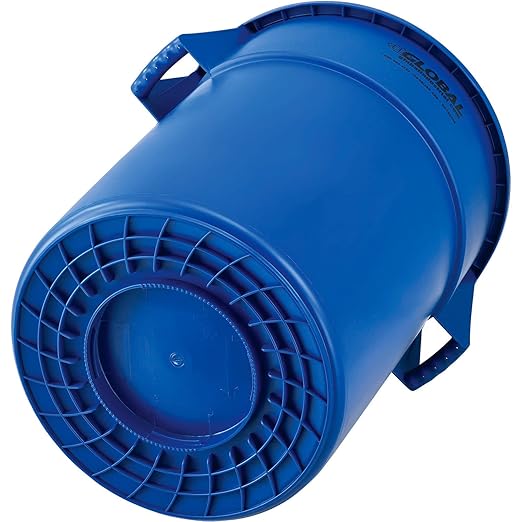 Global Industrial Commercial Round Trash Can 55 Gallon Capacity Plastic Garbage Can Indoor and Outdoor Utility Trash Can Blue 26-1/4W x 33-1/8H No Lid
