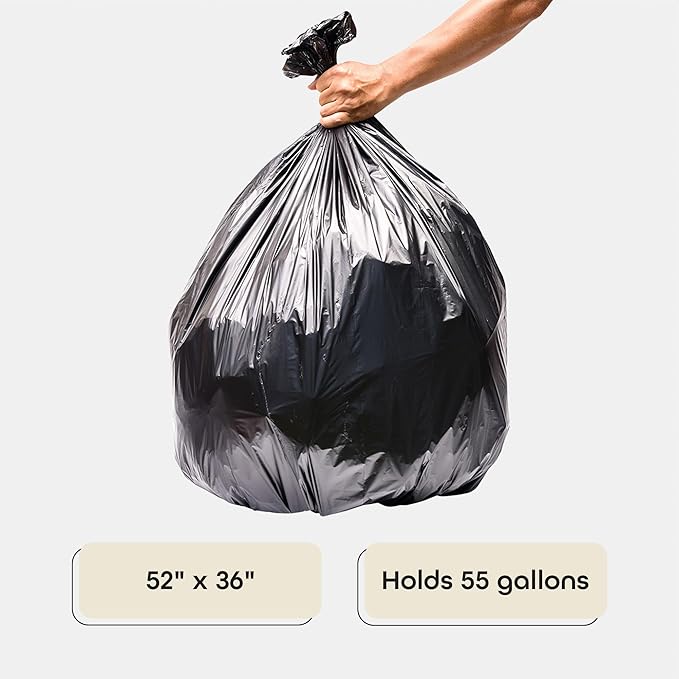 Large Trash Bags Black LDPE (55 Gallon) - 100 Count Heavy-Duty Kitchen Garbage Bags - 55 Gal Unscented Yard Trash Bags - Indoor &amp Outdoor Waste Trash Can Liners for Home &amp Office by Achim Hom