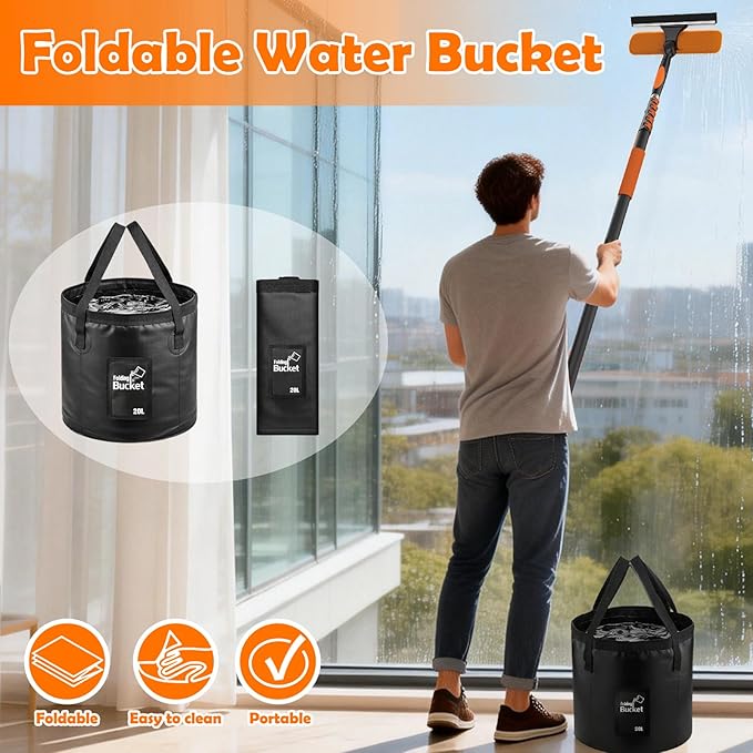 30FT High Reach Duster Cleaning Kit with Extension Pole High Ceiling Fan Cleaner Duster Tool for Fan Blades Window Washing Kit with Microfiber Feather Duster &amp Window Squeegee &amp Bucket