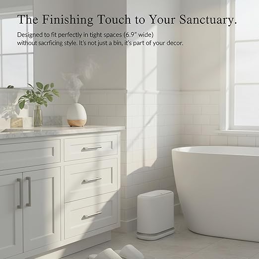 MUEE Dog Proof Trash Can 3 Gallon Slim Bathroom Trash Can with Locking Lid Compact Narrow Waste Bin for Bathroom Kitchen Office Bedroom White