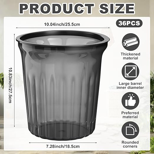 36 Pack Small Round Trash Cans Bulk 2.4 Gallon Translucent Black Wastebaskets with Bag Concealer Ring Upgraded Thick Cylinder Garbage Bin for Office Under Desk Dorm and Bathroom