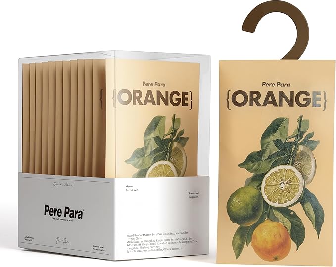 Potpourris Orange Citrus Scented Hanging Paper Sachets - 12 Pack for Closet &amp Home | Long-Lasting Air Freshener &amp Odor Eliminator for Drawer Car Bathroom | Ideal Gift Idea