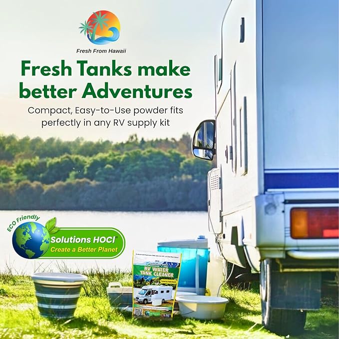 SolutionsHOCL® RV Water Tank Cleaner &amp Descaler 400g | Bleach-Free Powder for Fresh &amp Gray Tanks | Made with NSF/ANSI 60 Certified Ingredients