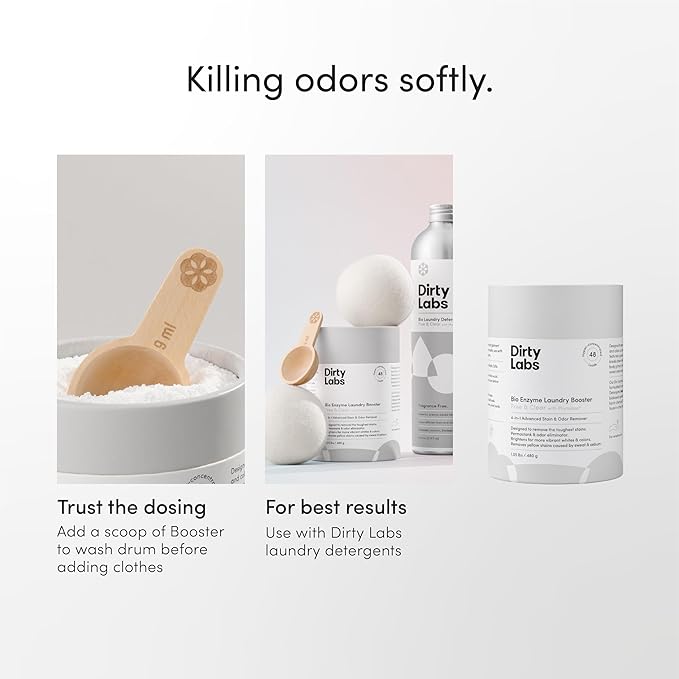 Dirty Labs | Gentle Starter Set | Free &amp Clear Detergent Laundry Booster &amp Dryer Balls | Hyper-Concentrated | High Efficiency &amp Standard Machine Washing | Nontoxic Biodegradable