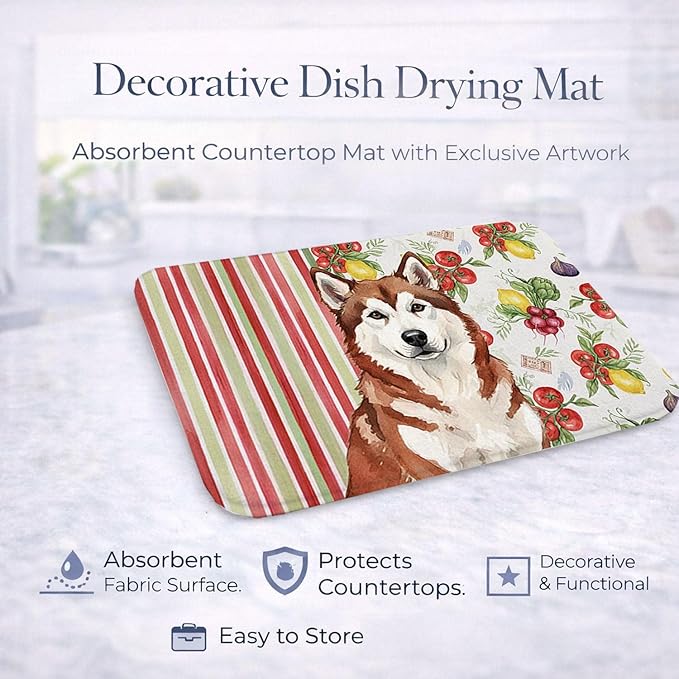 Caroline's Treasures Red and White Alaskan Malamute Vegetables Dish Drying Mat Absorbent Dish Drying Mat Pad for Kitchen Counter Dish Drainer Mat for Countertop 14 x 21 Multicolor