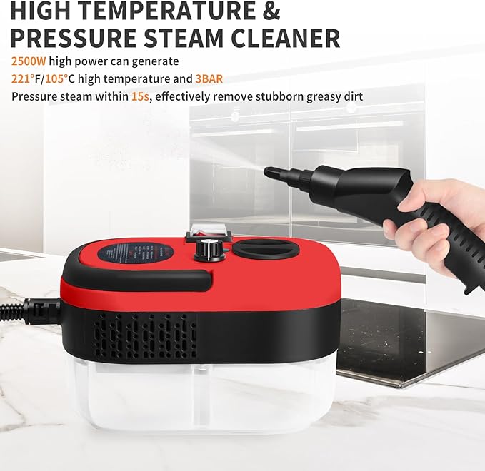 Steam Cleaner 6-gears Adjustable 15s Heat-Up 1.29 Quarts Tank Portable Steamer for Cleaning with 26 pcs Accessories Steam Cleaner for HomeDirt Grease Grout TileFloorCouch and Car