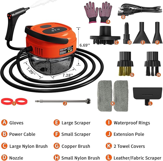 Handheld Steam Cleaner 2500W High Temperature Pressurized Machine 1.7L Water Tank Handle-Controlled Steam Output Portable Cleaning Steamer for Home Car Bed Bugs Furniture Grout (Red)