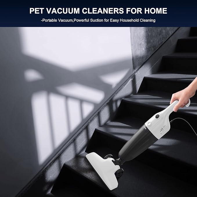 Stick Vacuum Cleaner Corded 2-in-1 Lightweight Vacuum with Powerful Suction Washable HEPA Filter Handheld &amp Upright for Pet Hair Carpet Hardwood Floor &amp Home Cleaning – White MC607C
